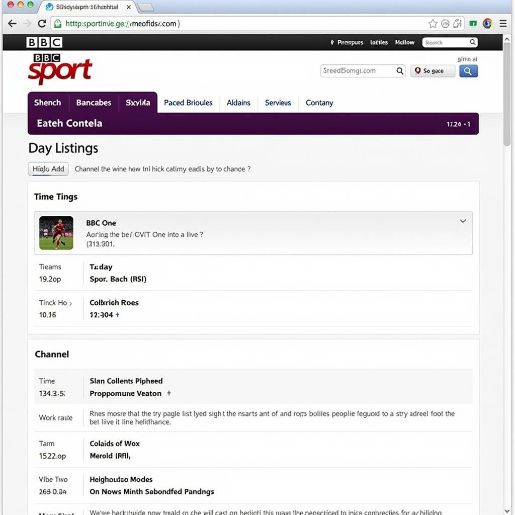 BBC Sport Website TV Schedule