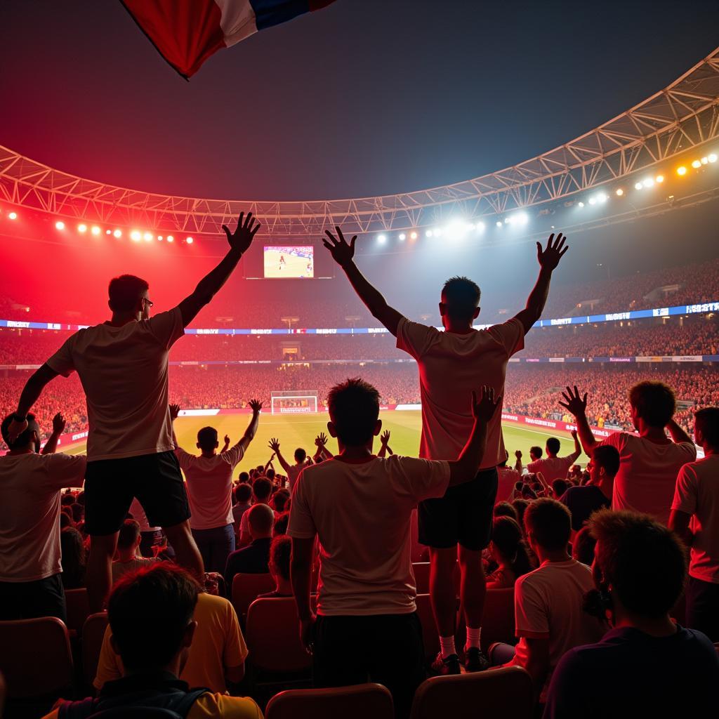 Belgium and France fans celebrating a goal