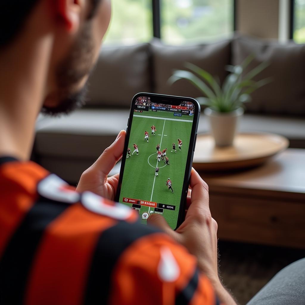 Bengals fan watching live stream on phone