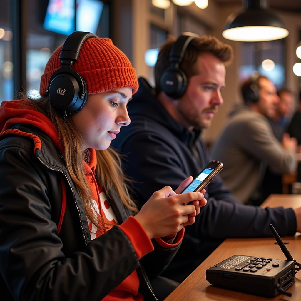 Bengals Fans Listening to the Game on Their Phone and Radio