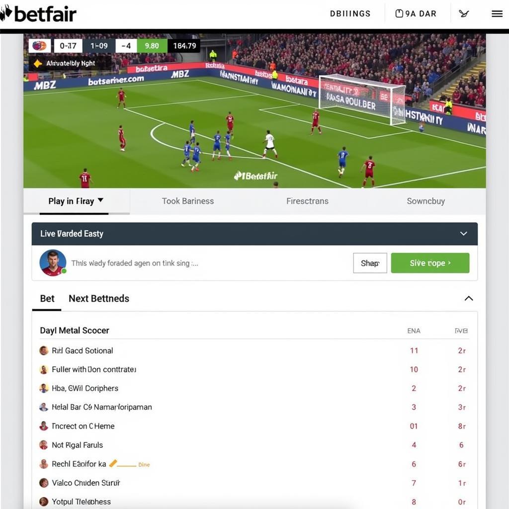 Betfair Live Football Betting Interface