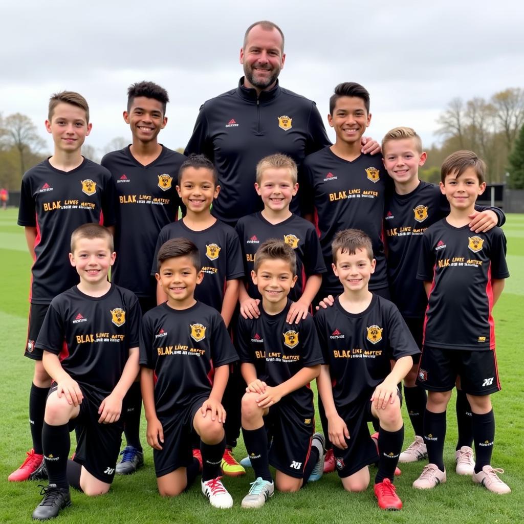 Youth football team wearing Black Lives Matter kits