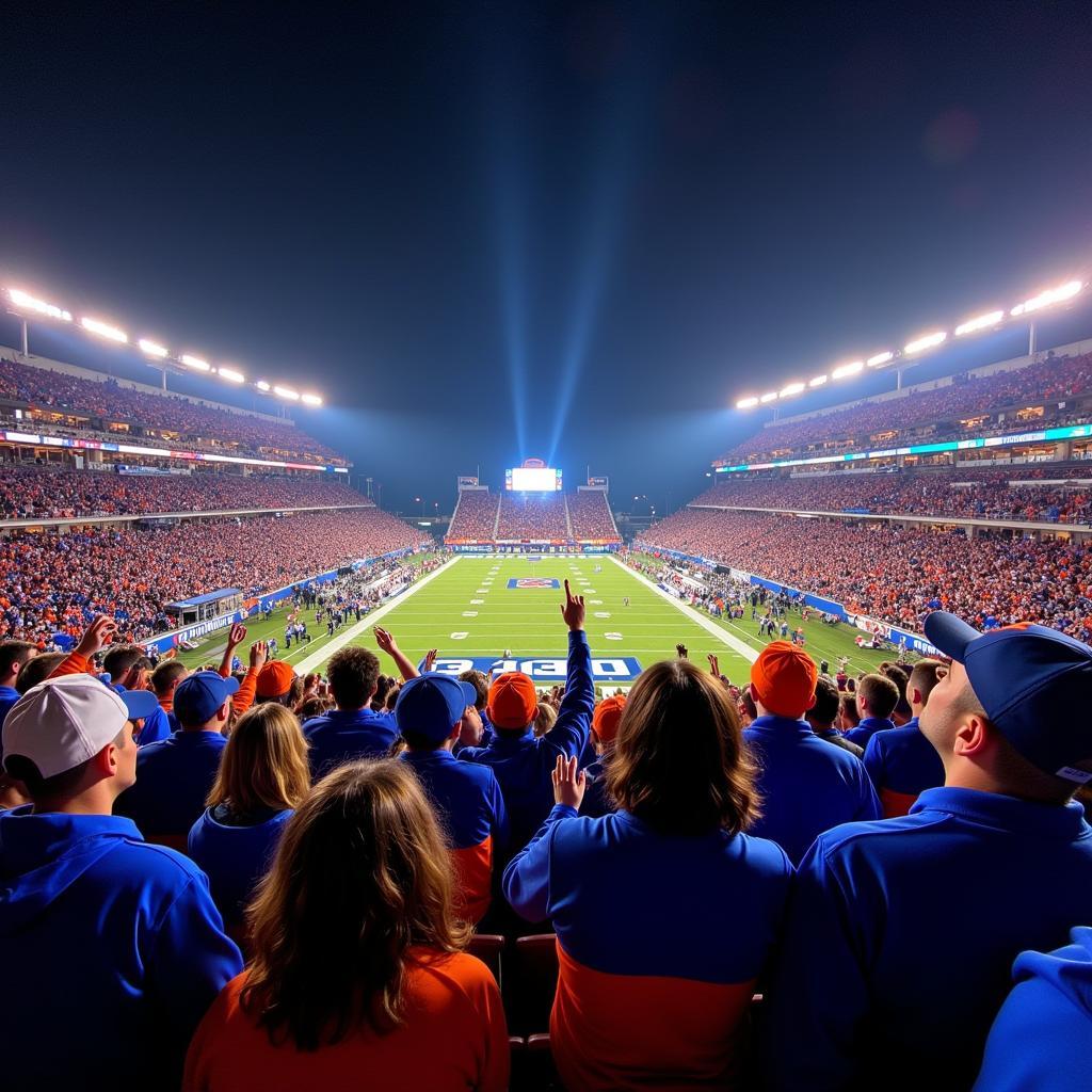 Boise State football fans cheering in the stadium