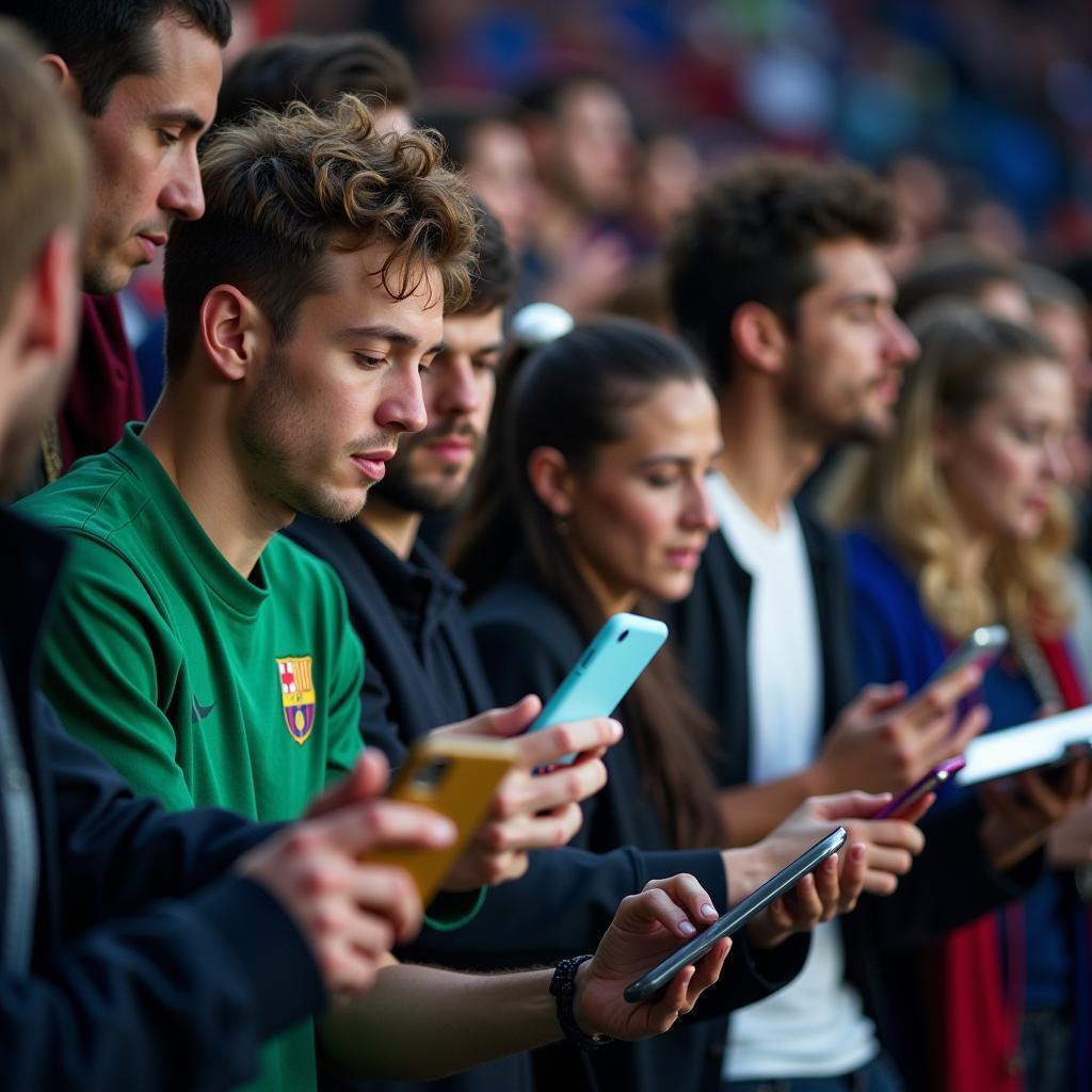 Fans checking Bongobondhu football live scores on their mobile phones