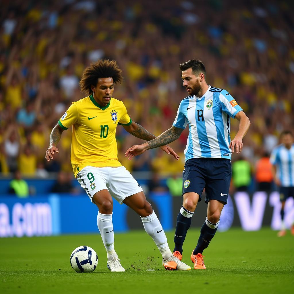 Brazil vs. Argentina: A heated moment during a live match between the two rivals.