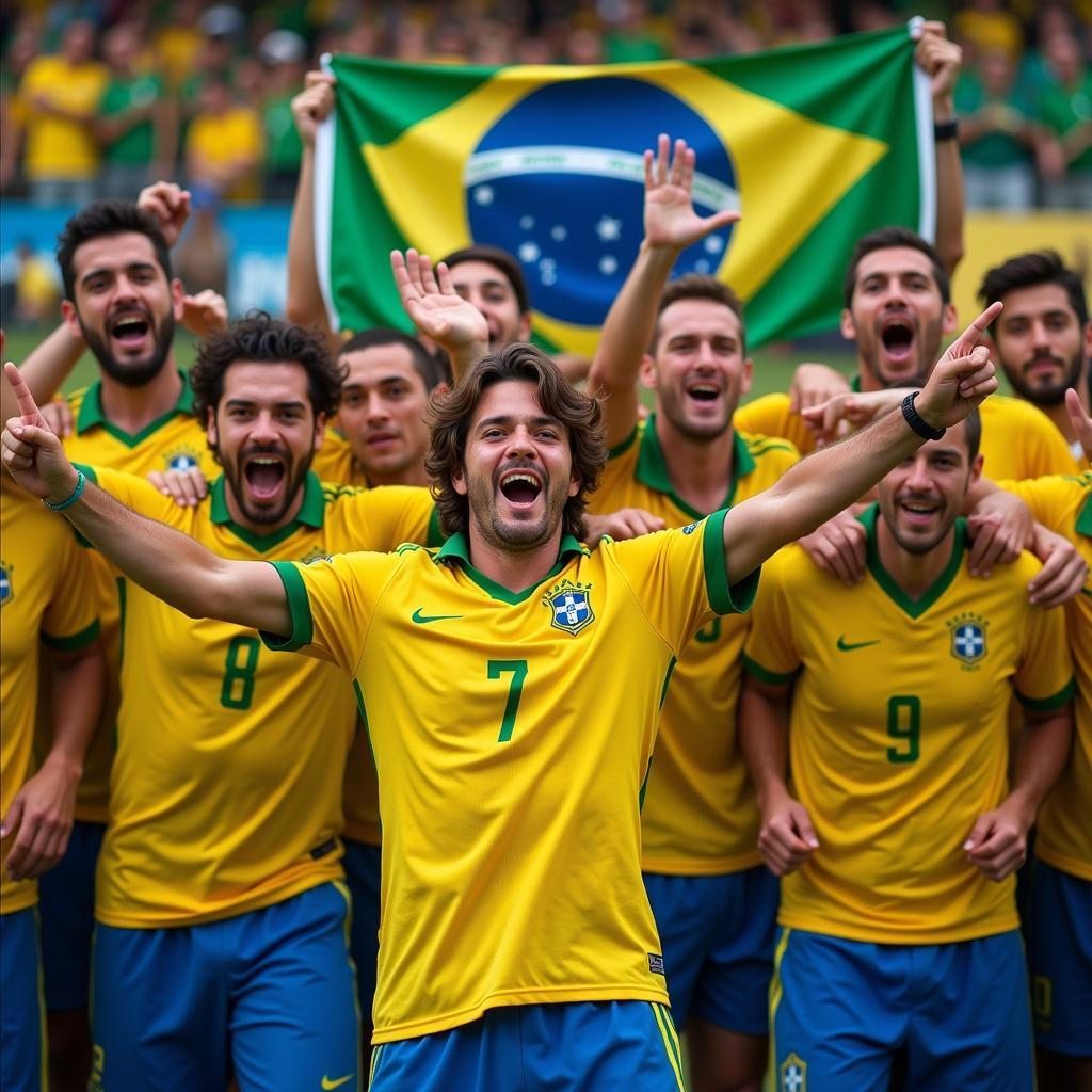 Brazilian Fans Celebrating a Goal