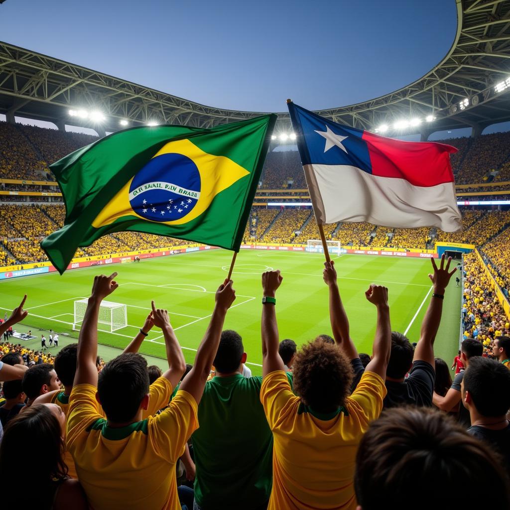 Brazilian and Panamanian fans celebrating during the live football match