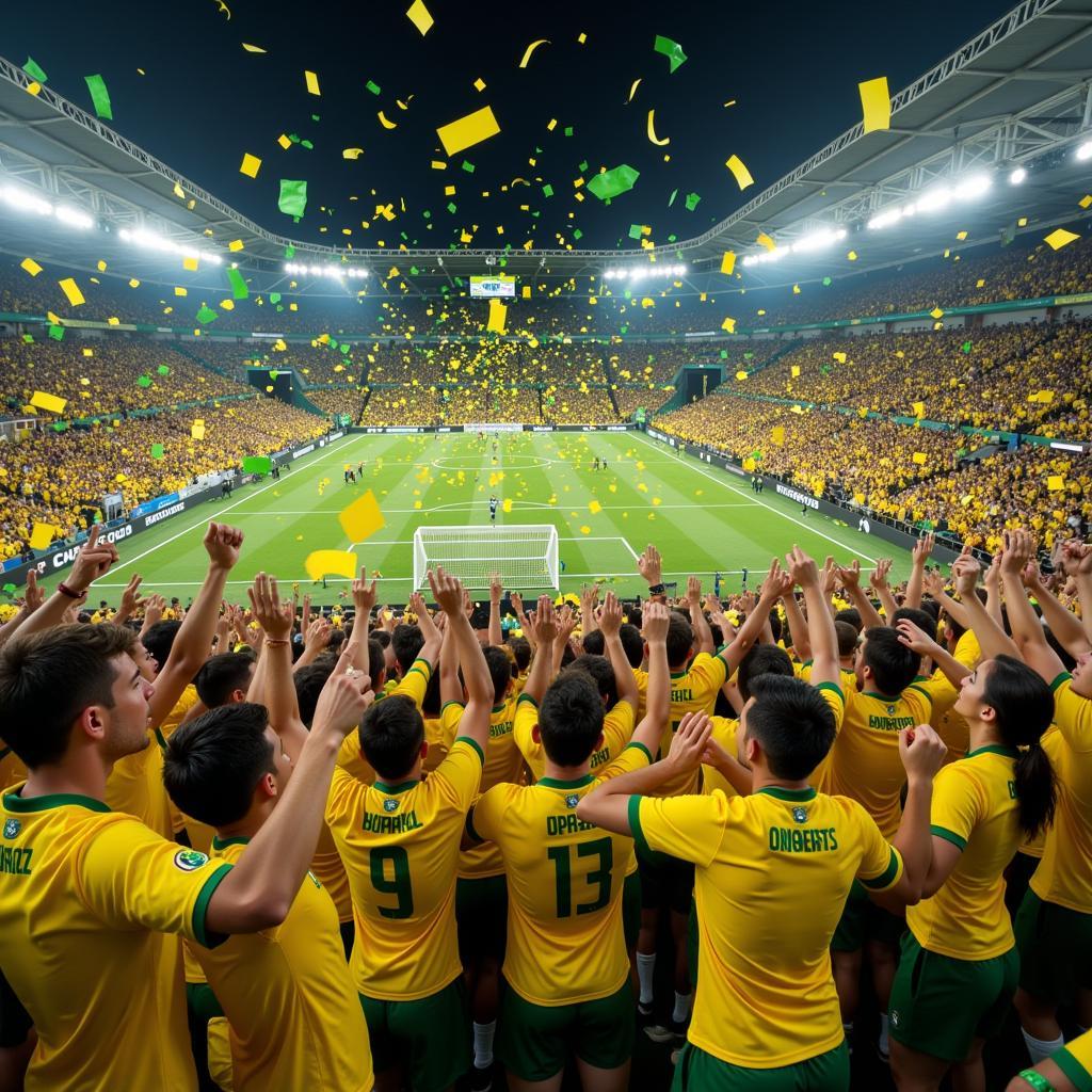 Brazilian Football Fans Celebrating a Goal