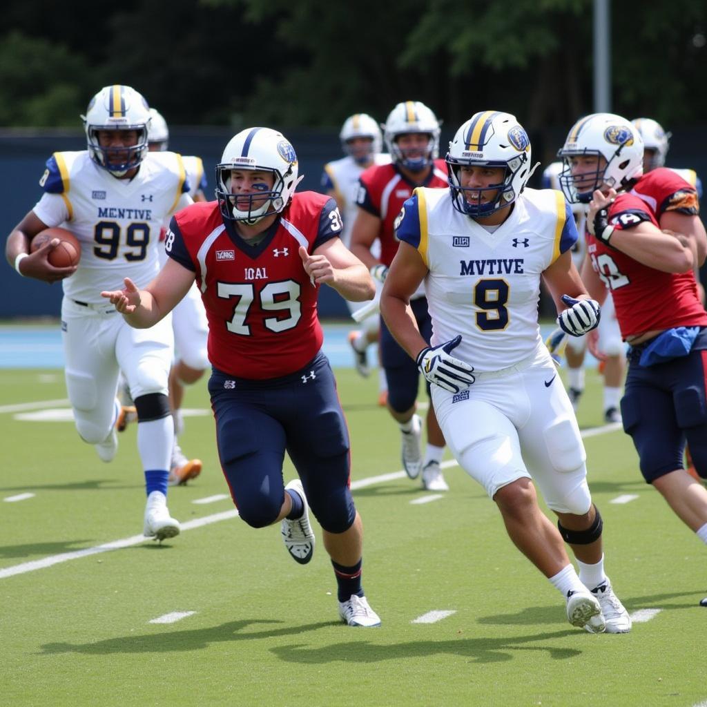 Brevard College football players in action during a live game