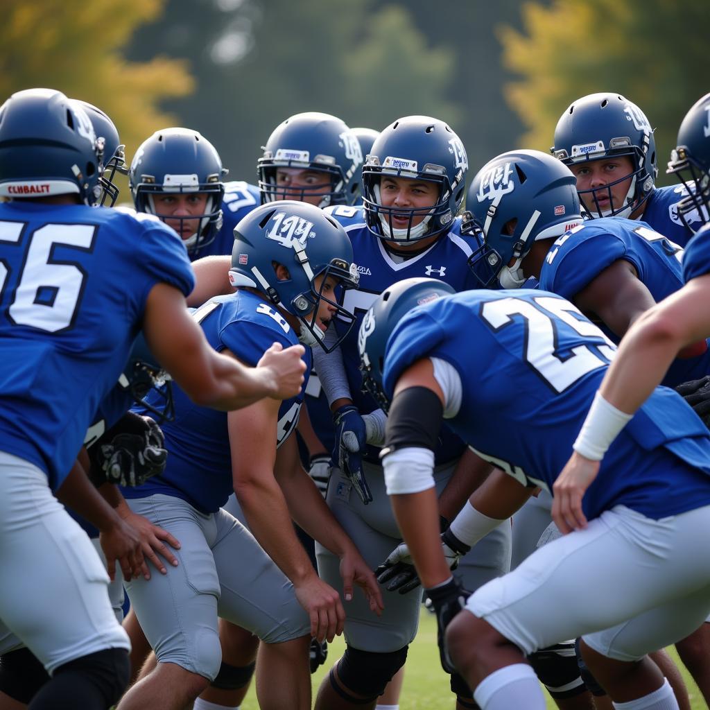 Brevard College football team huddling before a live game.