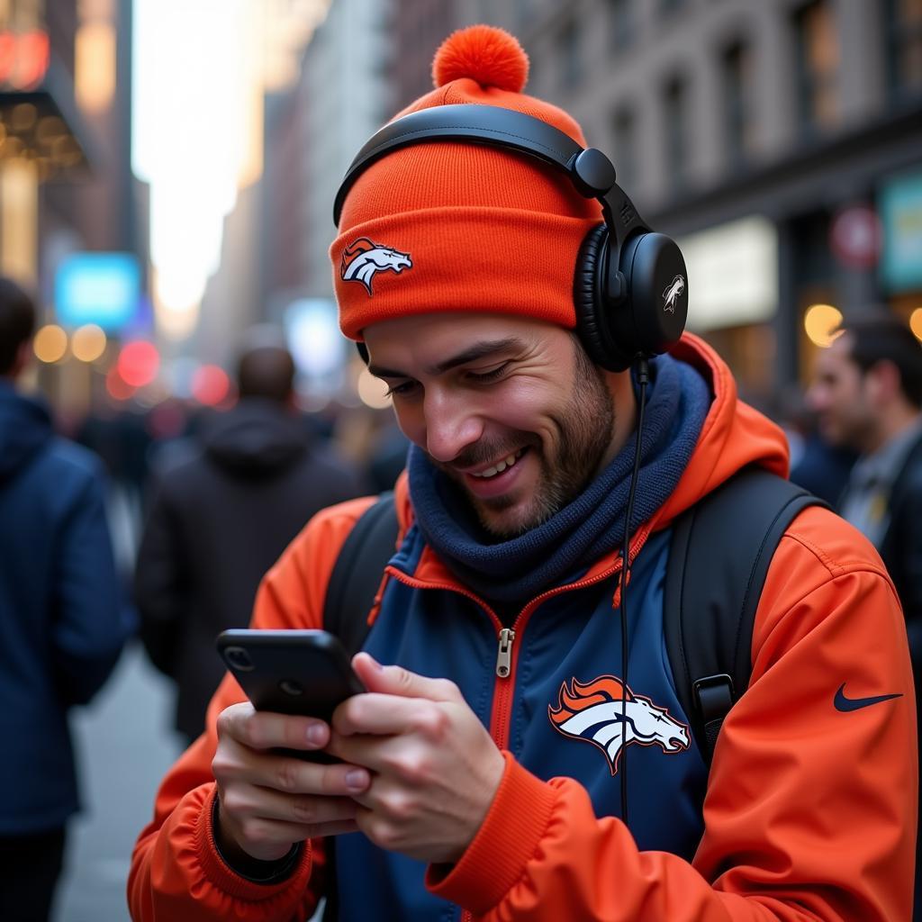 Broncos Fan Listening to the Game