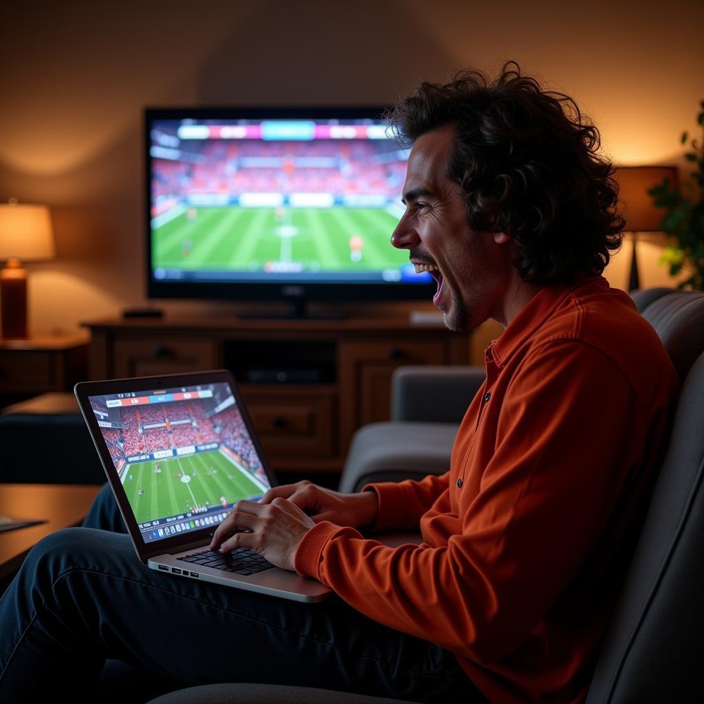 Broncos Fan Streaming Live Game on Laptop