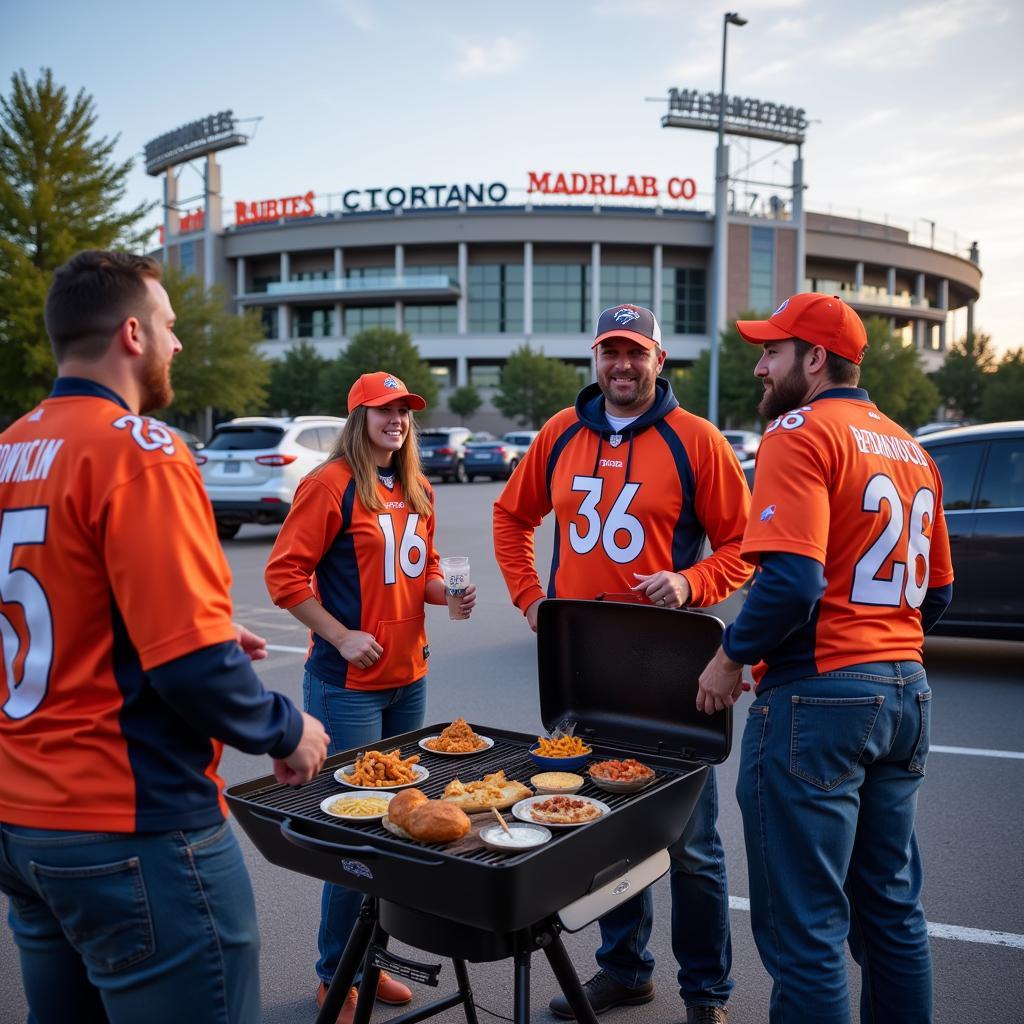 Broncos fans tailgating before the game.