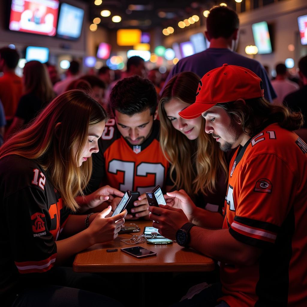 Browns Fans Checking Live Updates on Their Phones