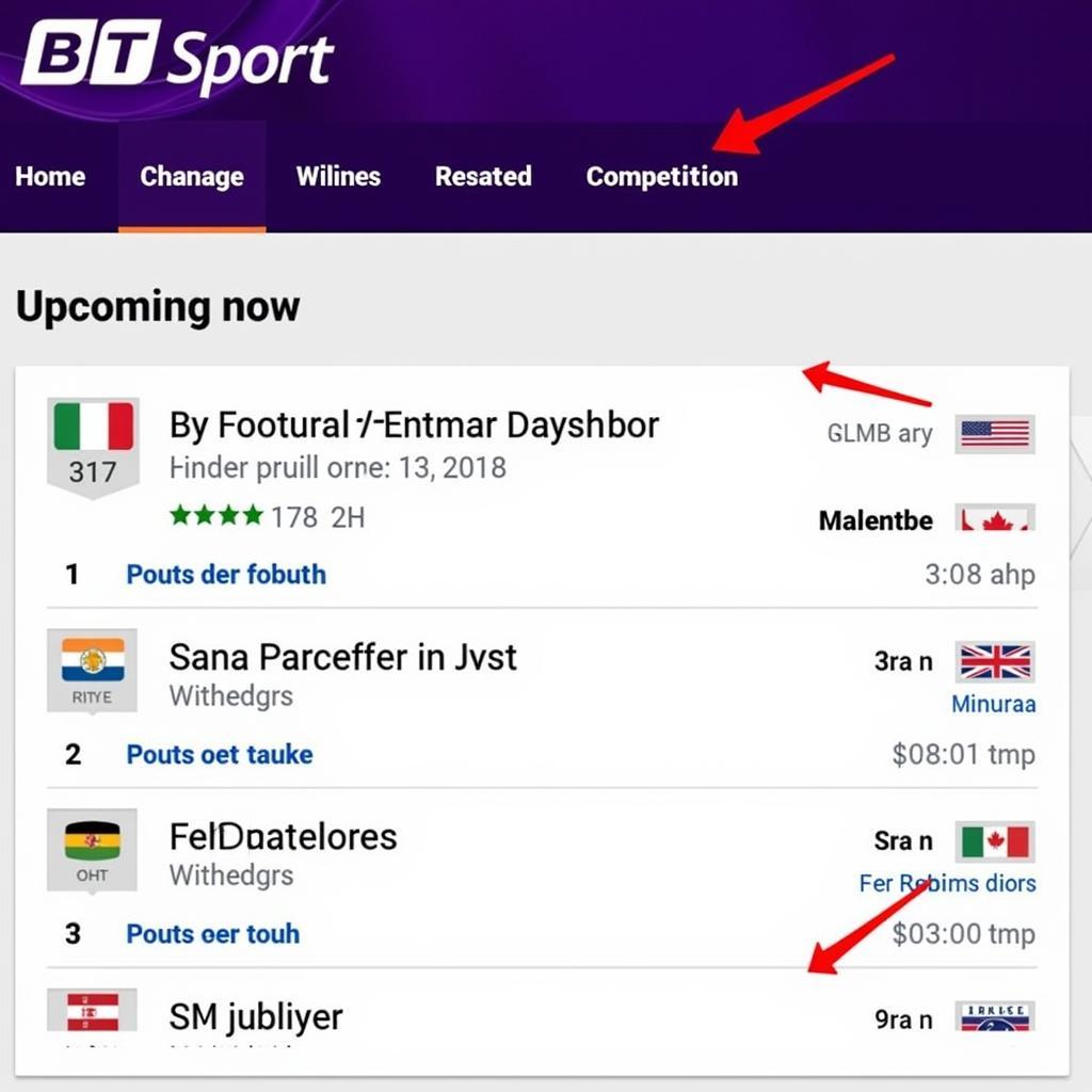 Example of BT Live Football Schedule Website