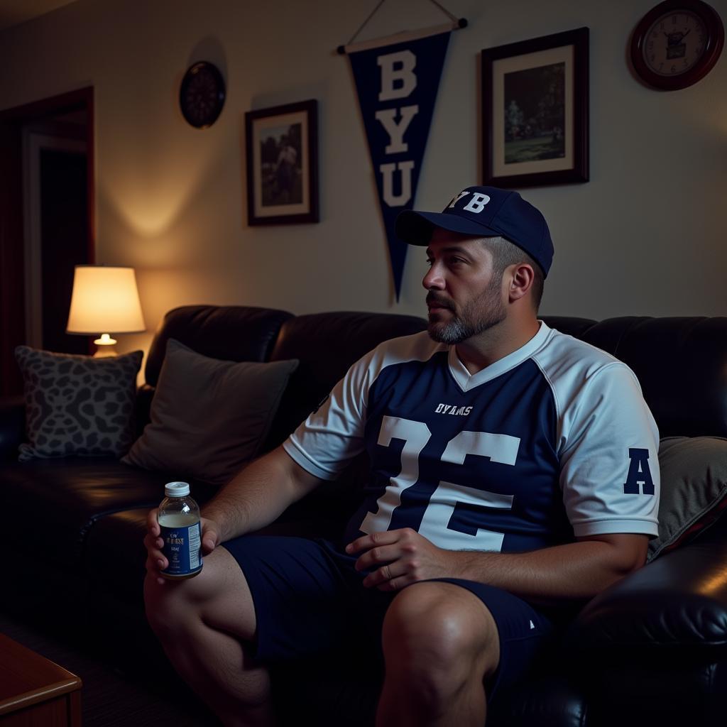 BYU Football Fan Listening to Radio Broadcast at Home