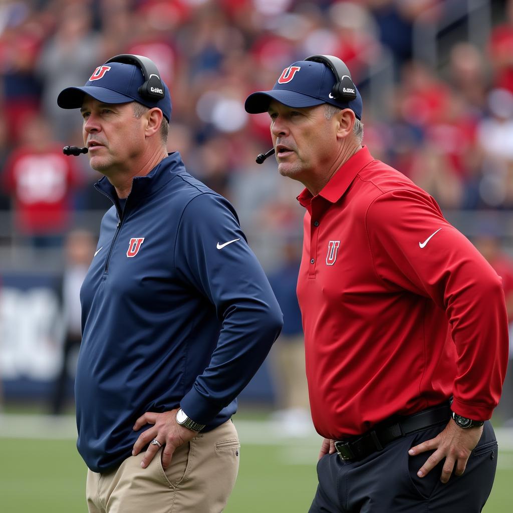 BYU and Utah Football Coaches on the Sidelines