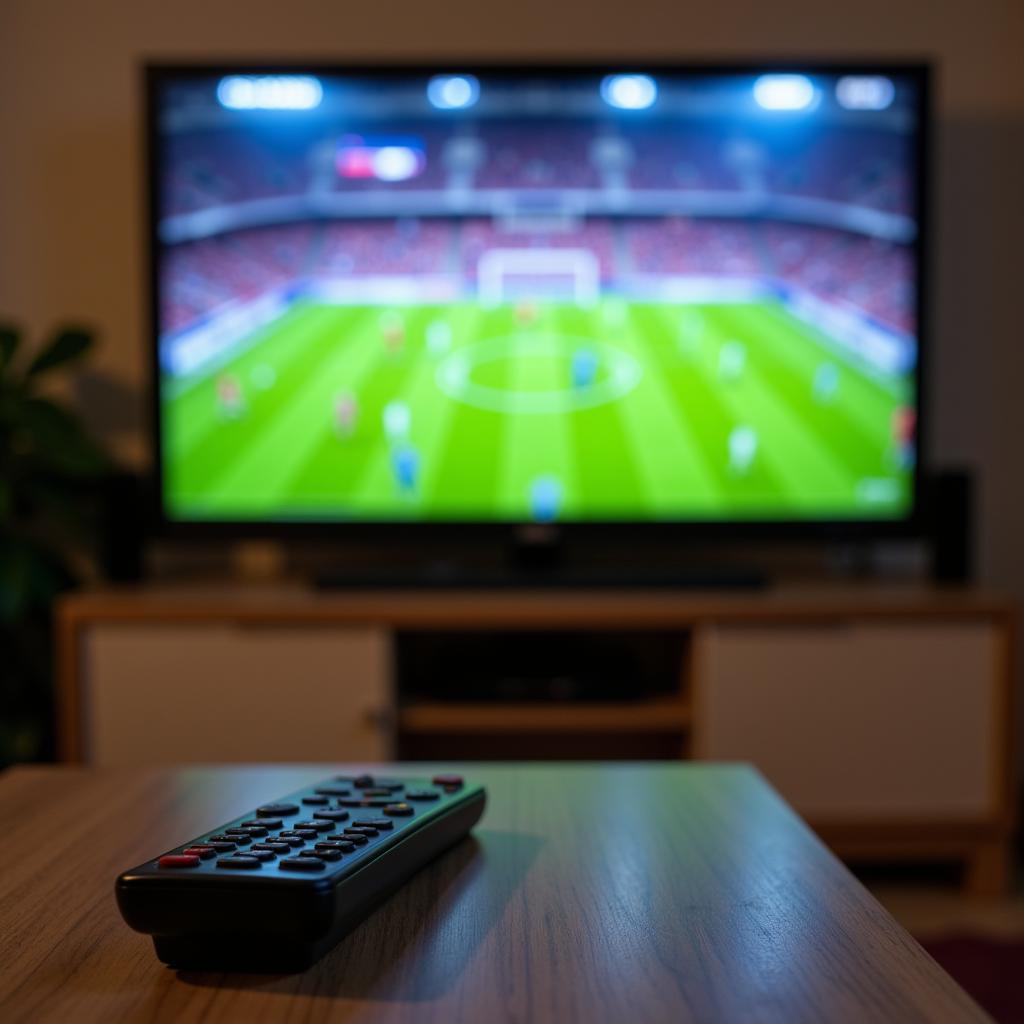 Cable TV Remote and Football Match on Television