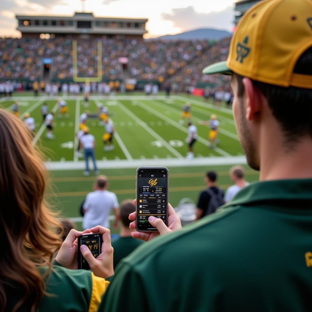 Cal Poly Football Fan Checking Live Stats on Phone