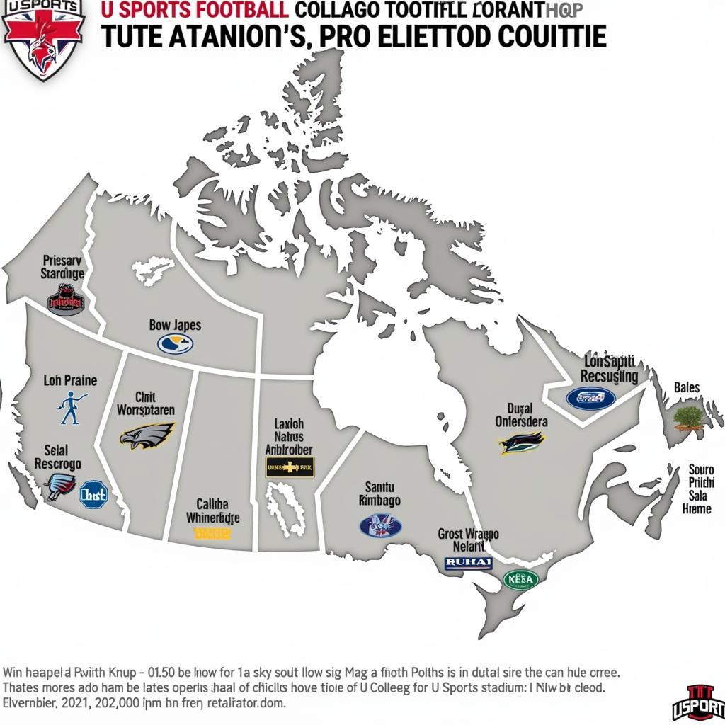 Canadian College Football Teams Map across Canada