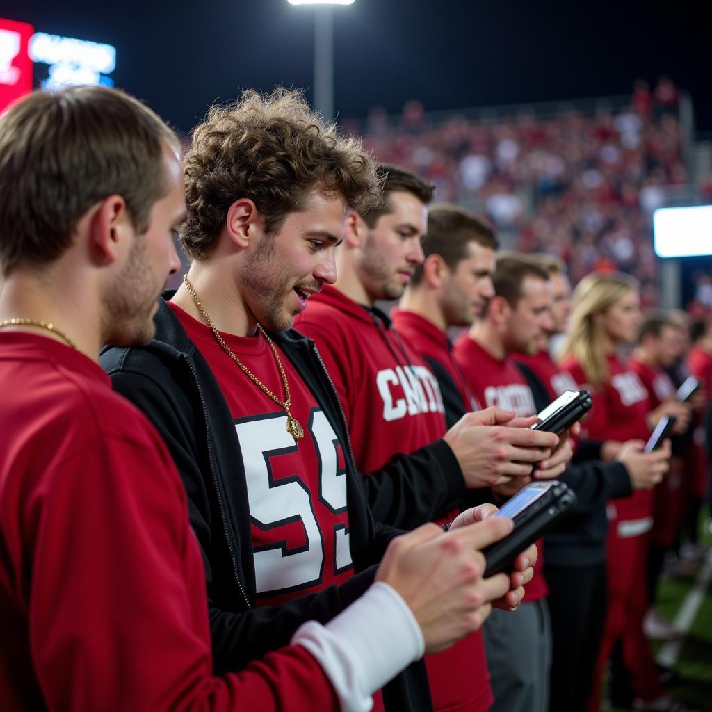 Canton High School Football Fans Checking Live Score on Phones