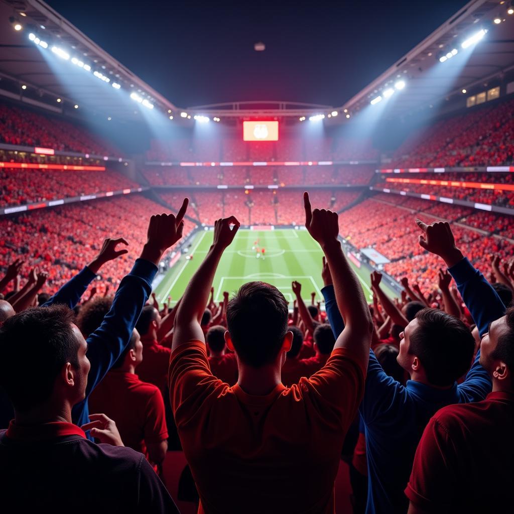 Fans celebrating a Champions League goal.