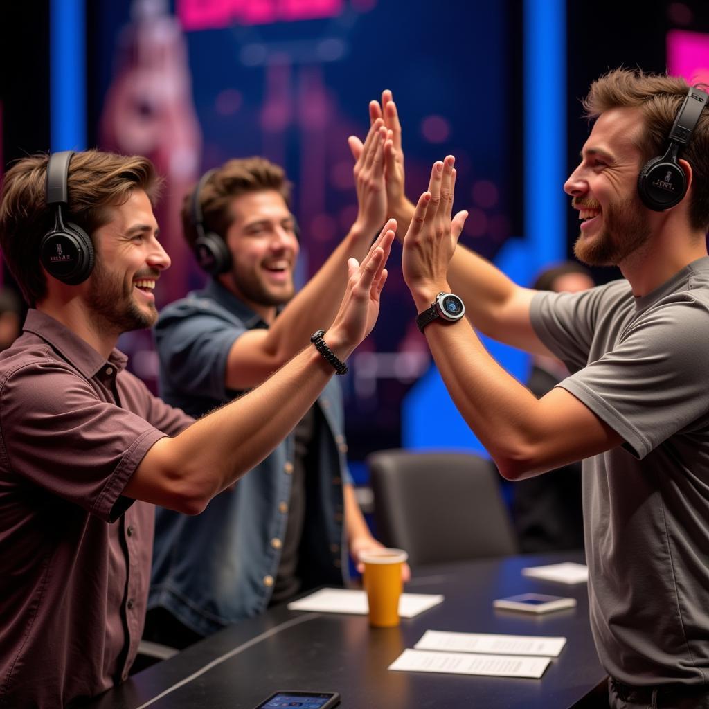 Friends Celebrating a Fantasy Football Draft Pick