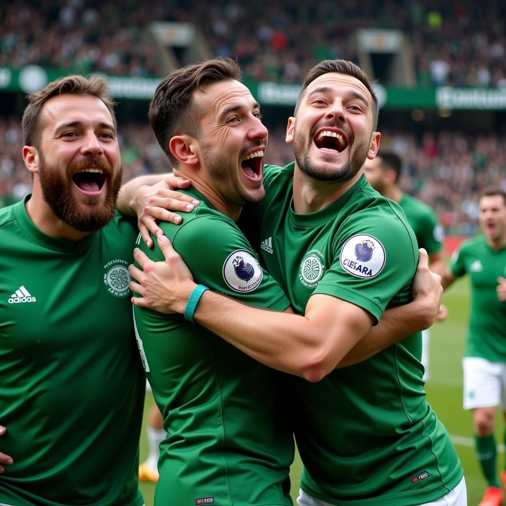 Celtic Fans Celebrating a Goal During a Live Game