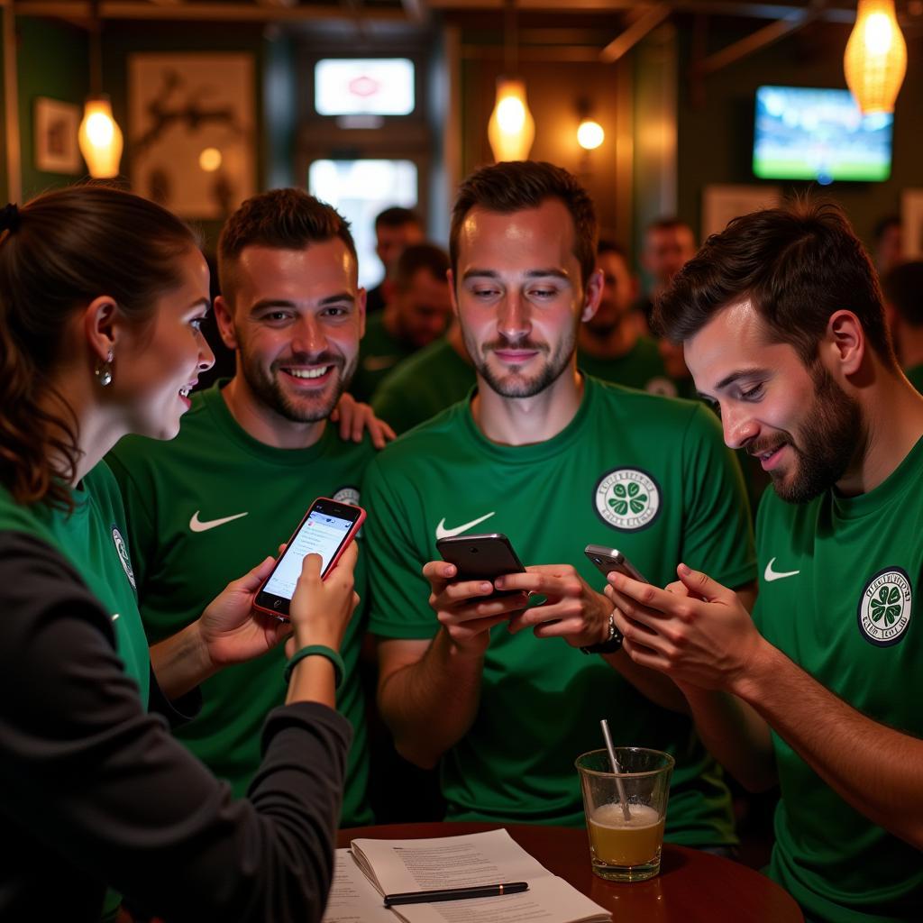 Celtic Fans Checking Live Scores on Their Phones