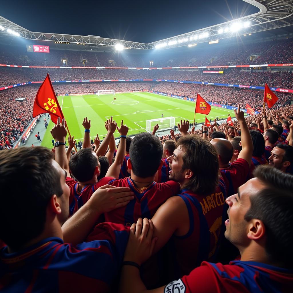 Fans Celebrating a Goal in the Champions League