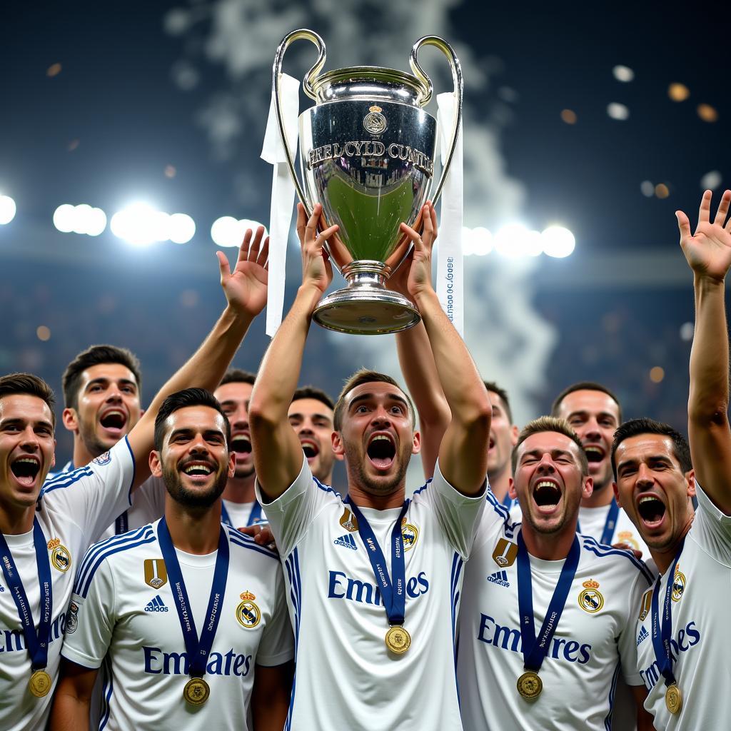 Real Madrid celebrating their Champions League final victory in 2016.