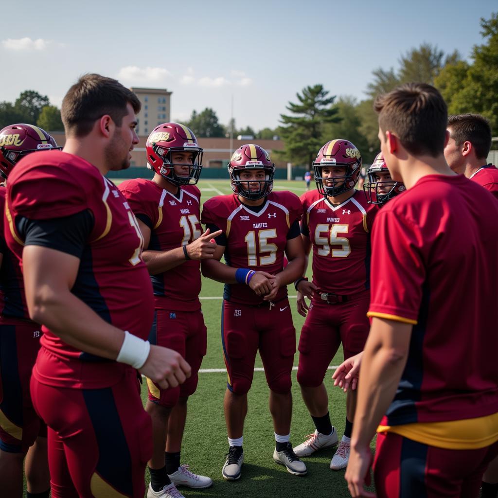 Chapman High School football team in a huddle