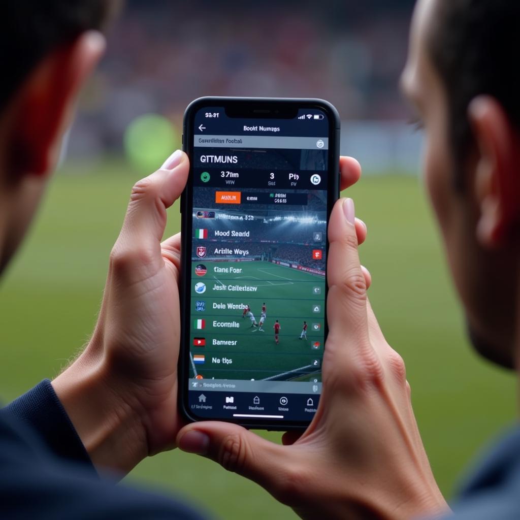 Checking live football scores on mobile phone