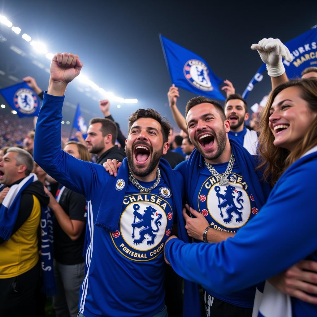 Chelsea fans celebrating a recent victory