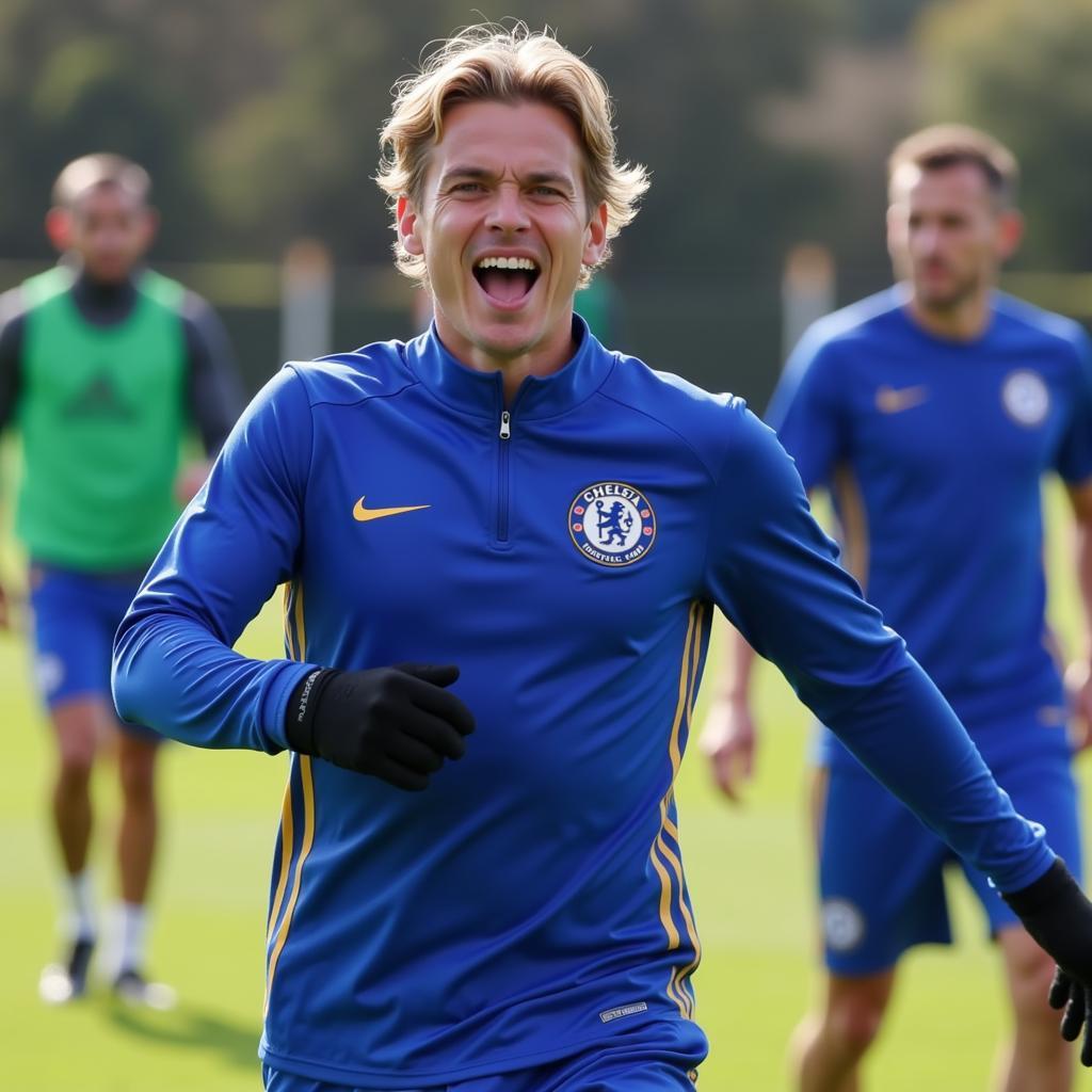 Chelsea players during a training session