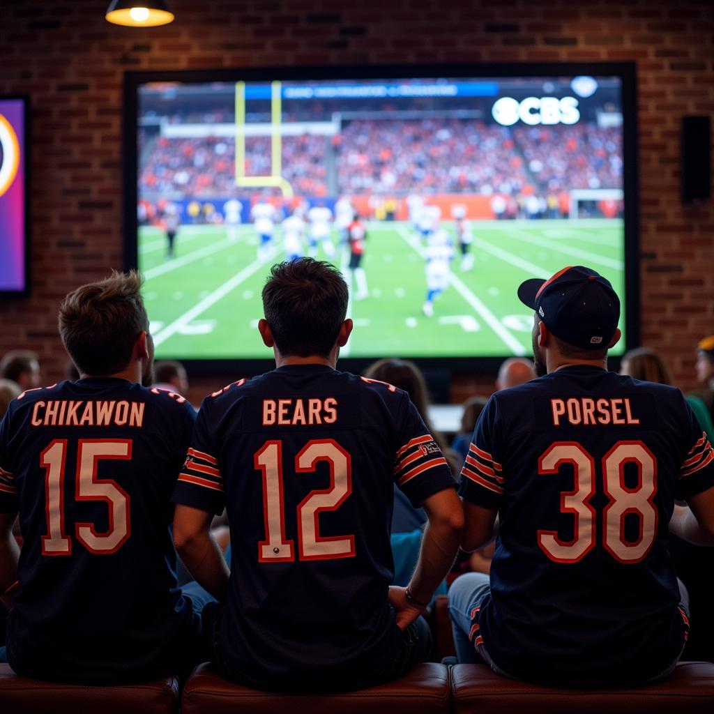 Chicago Bears fans watching a live game on CBS