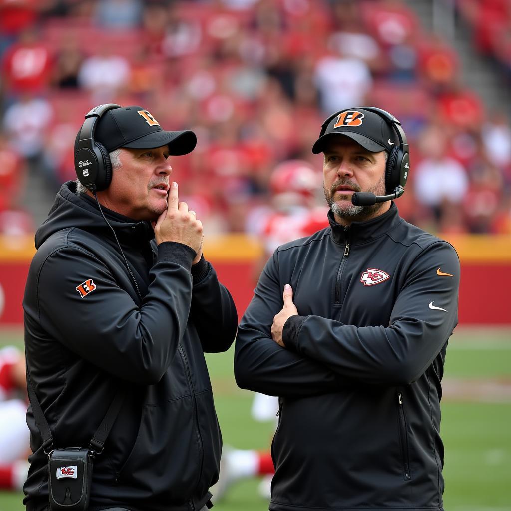 Chiefs and Bengals coaches on the sideline during a game