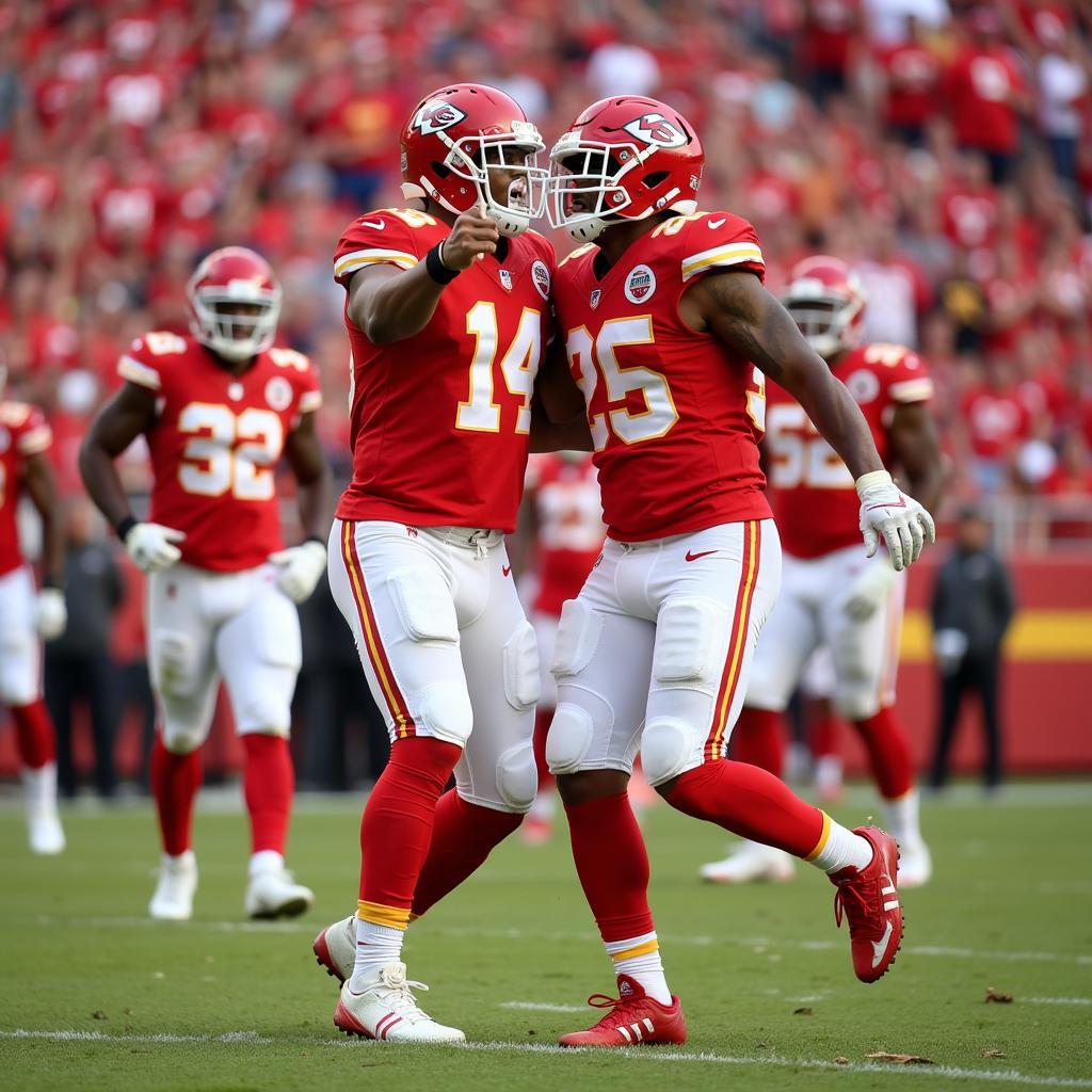 Kansas City Chiefs players celebrating a touchdown