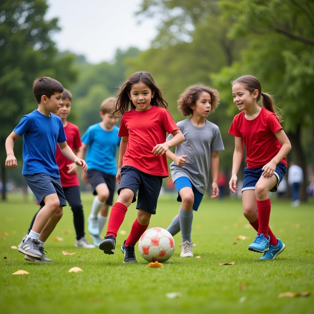 Children Playing Football in a Park