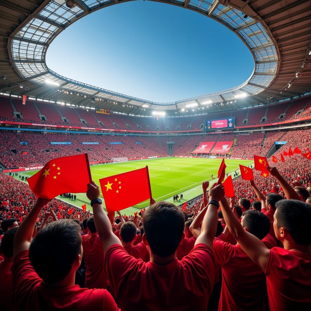 Chinese Super League fans cheering in the stadium