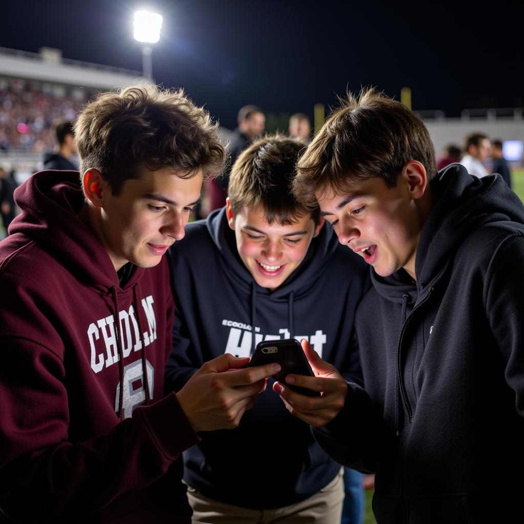 Chisholm High Football Fans Checking Live Scores