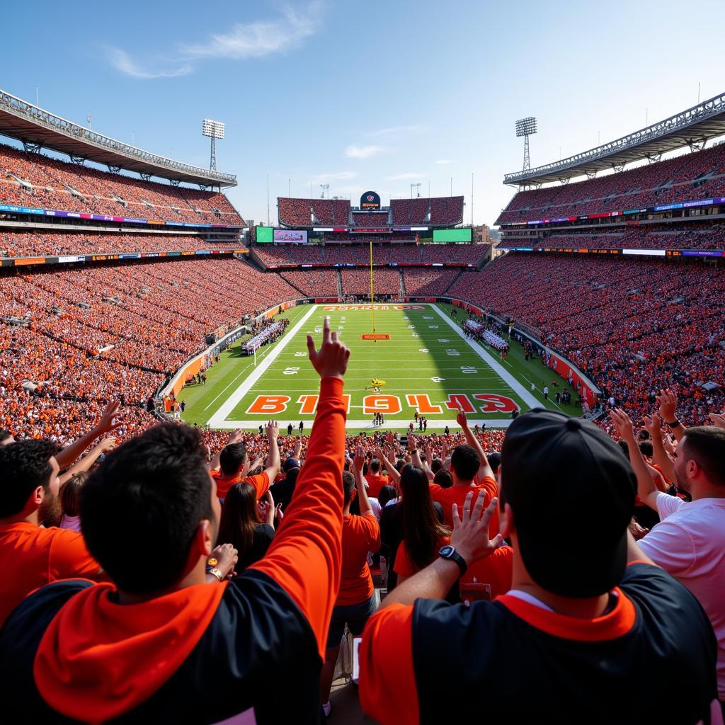 Fans cheering at a Cincinnati Bengals live game at Paycor Stadium