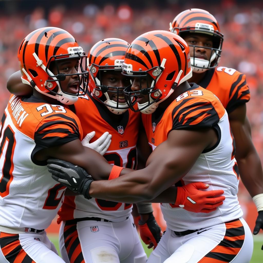 Cincinnati Bengals players celebrating a victory