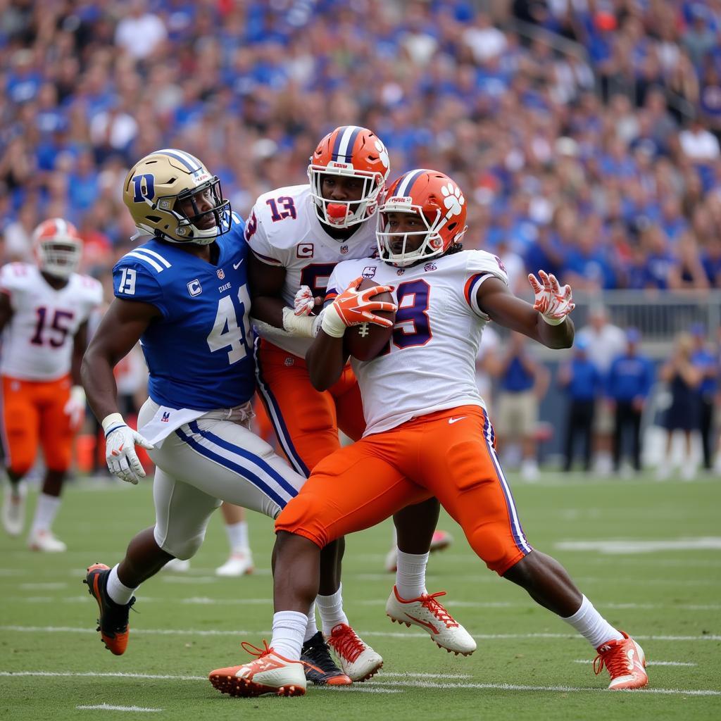 Clemson Duke Rivalry Renewed: A photo of players from both teams facing off during a previous game, highlighting the intensity and competition.