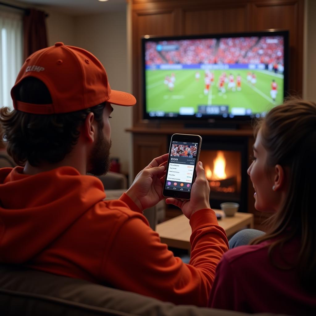 Clemson Football Fan Engaging with Live Stats