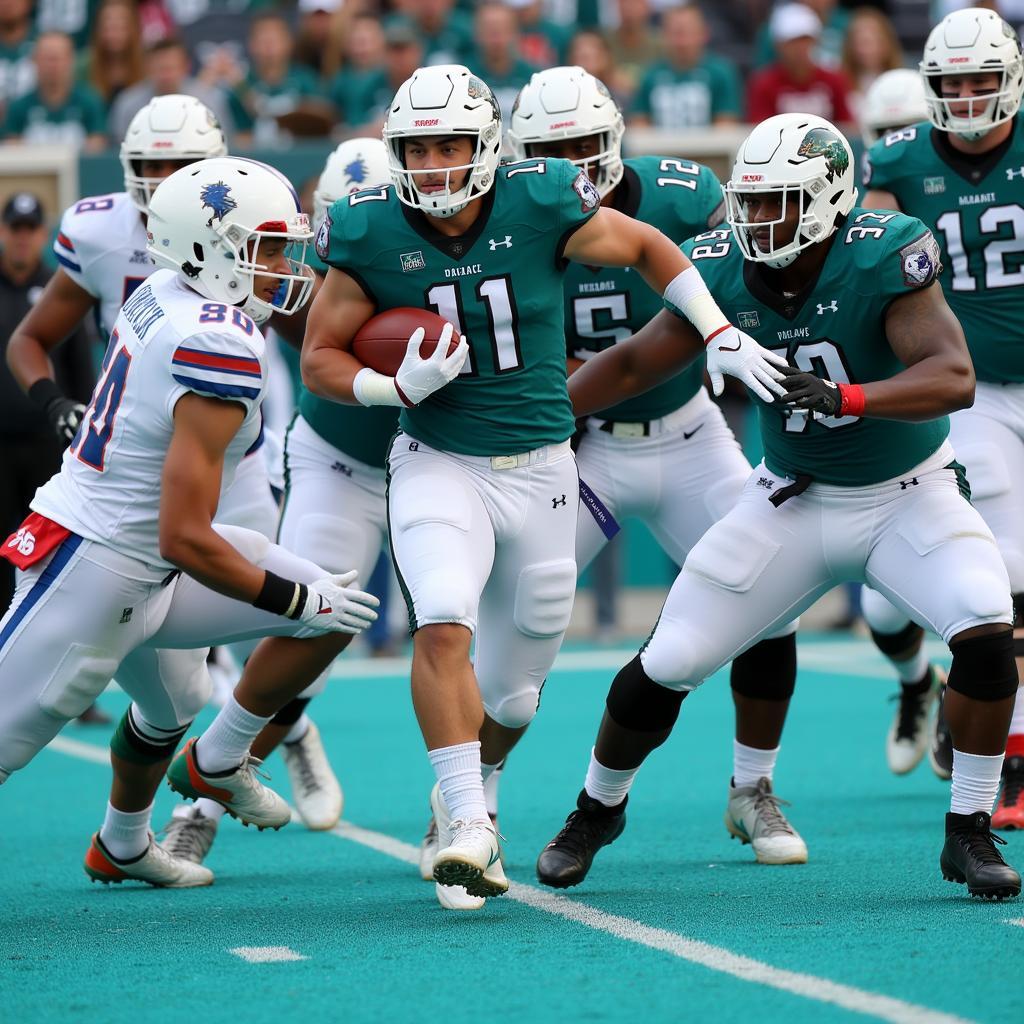 Coastal Carolina Chanticleers football team in action during a game.