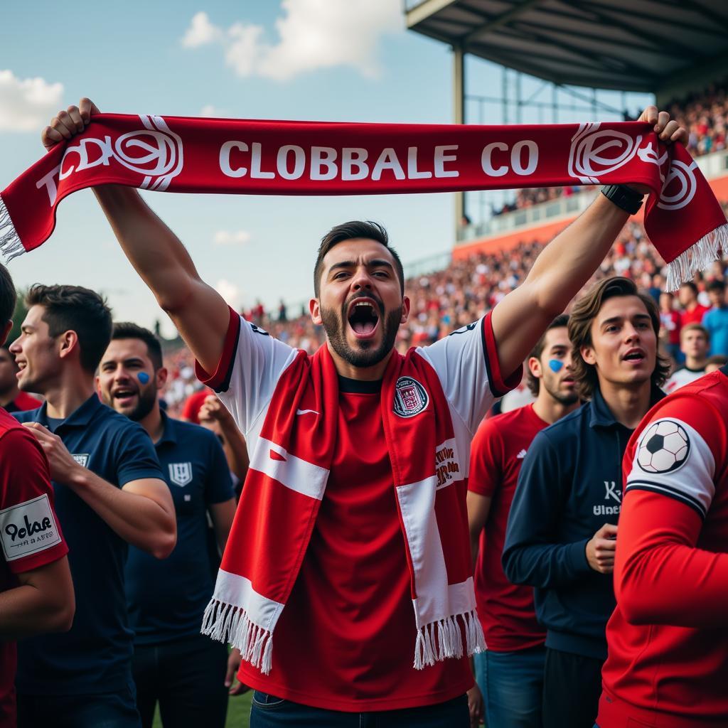 Fans cheering during a live football match