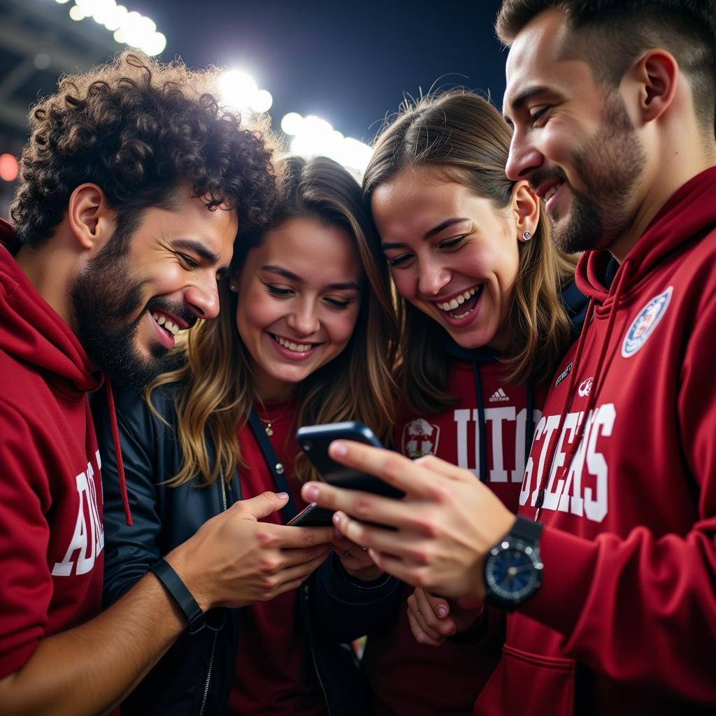 College Football Fans Checking Live Scores on Their Phones