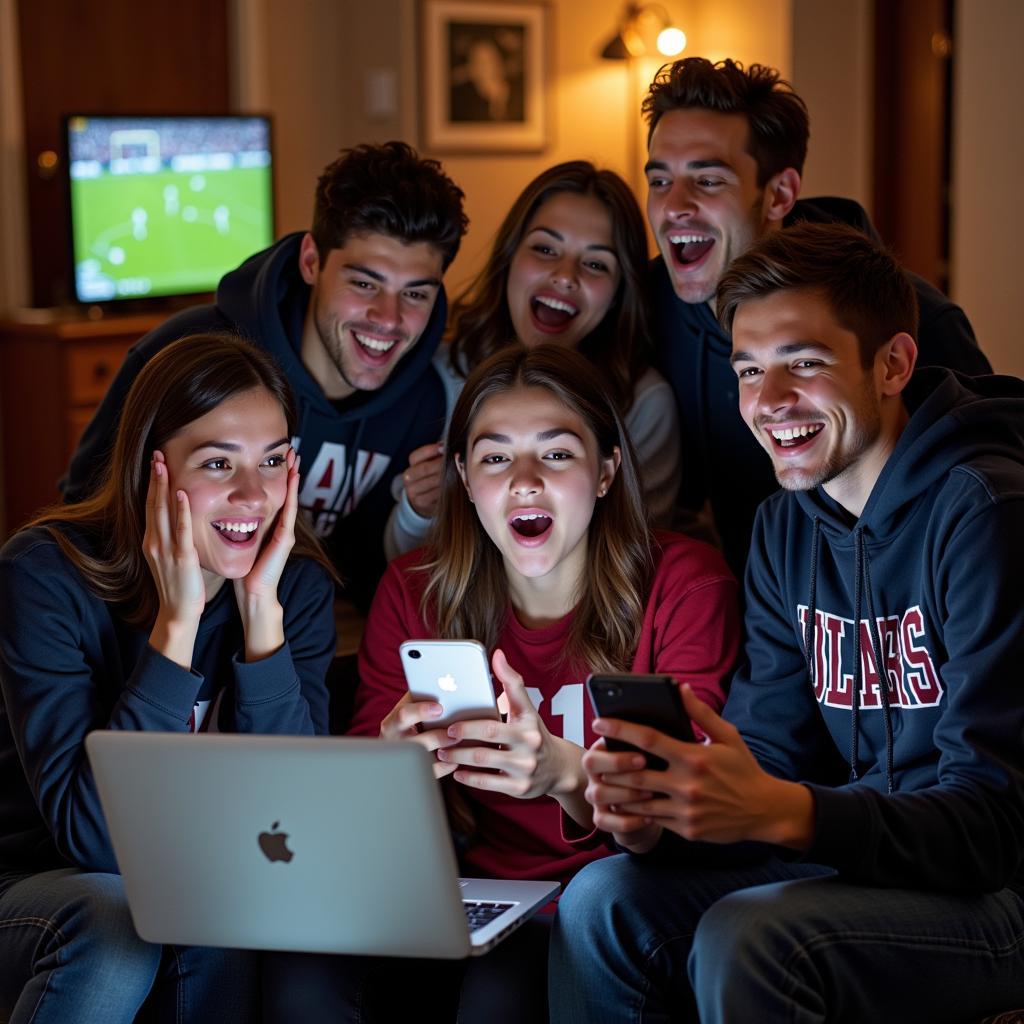 Students watching free college football live stream on their devices.