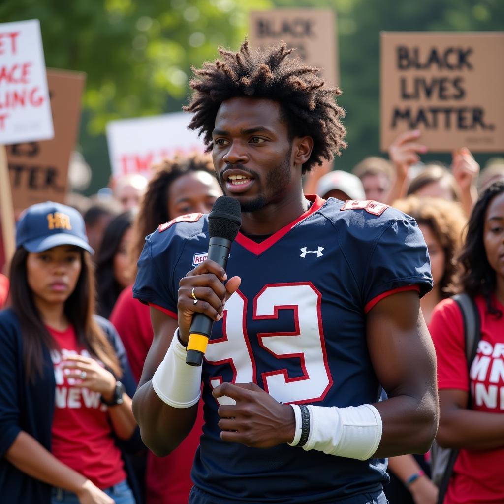 College Football Player Speaking at a Black Lives Matter Rally